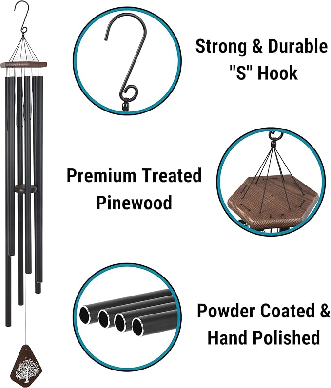 The Wind Chime CO Memorial 55” Deep Tone Large Wind Chime, Sympathy Wind Chimes Gift for The Loss of A Loved one, Memorial Wind Chimes for Outside Decoration, Soothing Melodic Tones with Mute Option.