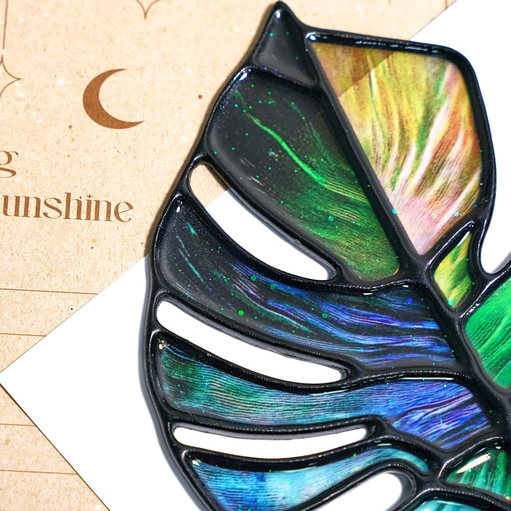 Monstera Handmade Artisan Resin Sun Catcher Stained Glass Effect Christmas Window Hanging Ornament Garden Decor