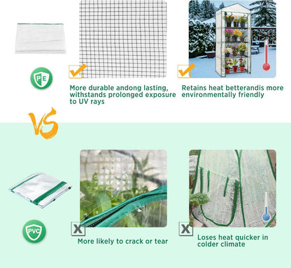 EAGLE PEAK 4-Tier Mini Greenhouse Portable Green House with Shelves & Weather-Resistant PE Cover, Small Greenhouse for Seedlings & Gardening Gifts, 27x19x64 in, Clear/White