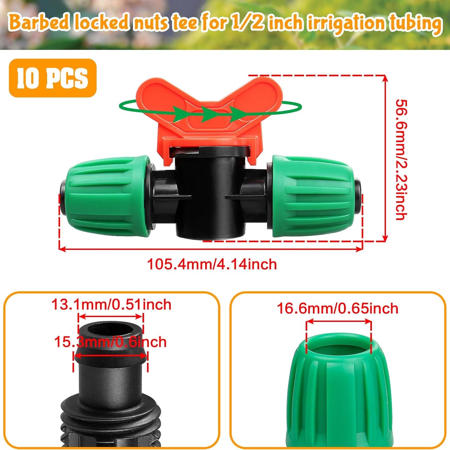 10 Pack Drip Irrigation Valve for 1/2 Inch Drip Tubing (1/2" ID x 0.65" OD)：1/2'' In-line Locked Barbed Ball Valve Drip Line Shut Off Valve Parts In Irrigation System for Garden
