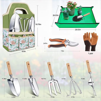 Kynup Gardening Tools, Garden Tools Set-9 Piece, Gardening Tool Kit with Cultivators, Ideal Garden Hand Tool Gifts for Women, Thickened Stainless Steel, Rust-Proof, Gardening Supplies, Garden Stuff