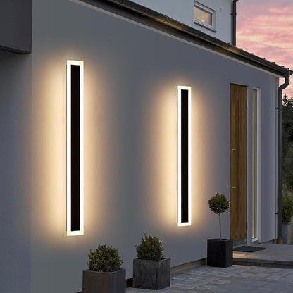 Upgrade Widened 2 Pack 57inch Long Modern Outdoor Wall Light, Dimmable 3000K-6000K, IP65 Waterproof Exterior Wall Sconces, 50W, Black LED Wall Mount Light for Home, Yard, Garden with Remote Control