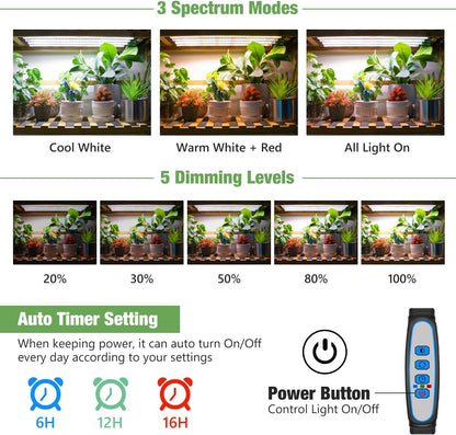 Plant Grow Light Strips, 240 LEDs Grow Lights for Indoor Plants Full Spectrum with Upgrade Timer 6/12/16 Hrs, 3 Spectrum Modes, Sunlike Grow Lamp for Seedlings Hydroponics Succulent, 2 Pack
