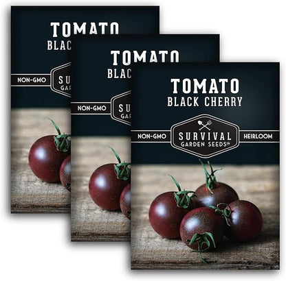 Black Cherry Tomato Seed for Planting - 3 Packets with Instructions to Plant & Grow Reddish-Purple Cherry Tomatoes in Your Home Vegetable Garden - Non-GMO Heirloom Variety - Survival Garden Seeds