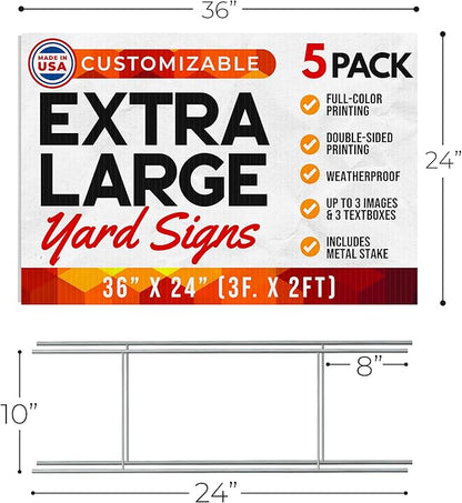 36"x24" Custom Yard Signs with Stakes Personalized Yard Signs with Full Color Print and Text Large Custom Outdoor Signs, for Business (5)