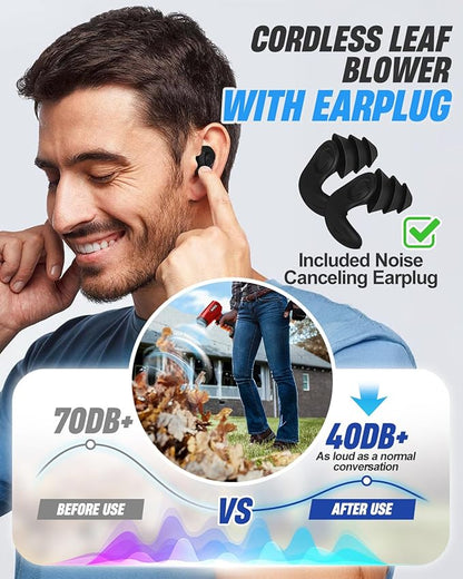 Cordless Leaf Blower with 2 X 4.0A 20000mAh Batteries Brushless Motor, Lightweight Low Decibel Turbo Jet Blower with Pro Earplugs for Patio Cleaning,Car Blowing Water, Blowing Leaves and Dust (Red)