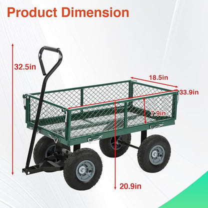 FDW Garden Cart Streel Heavy Duty 500 LBS Capacity，Utility Cart Wagon with Removable Sides and 180°Rotating Handle for Yard, Lawn and Garden Hauler (Dark Green)