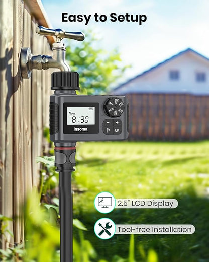 Insoma Outdoor Garden Hose Faucet Timers, Programmable Water Sprinkler Timer with Rain Delay/Manual/Automatic Drip Irrigation and Lawn Watering System for Yard, 1 Outlet