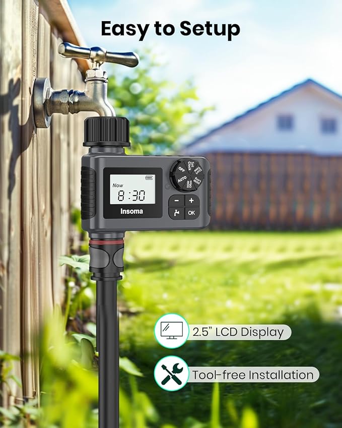 2 PCS Water Timer for Outdoor Garden Hose, Water Sprinkler Timer with Rain Delay/Manual/Automatic Drip Irrigation and Lawn Watering System for Yard