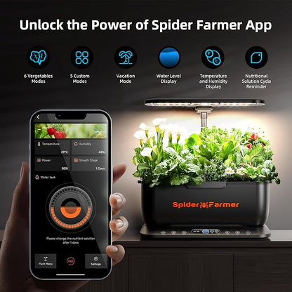 Spider Farmer SmartG12 Hydroponics Growing System, 12 Pods Indoor Garden with 36W LED Grow Light Full-Spectrum, APP & WiFi Controlled, 6L Water Tank, Pump System, Automatic Timer