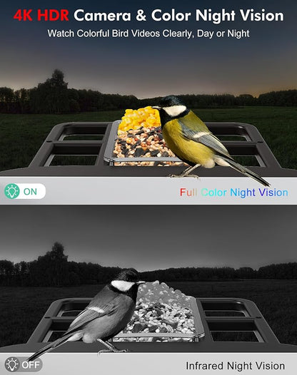 Smart Bird Feeder with Camera,5200mAh Battery with Solar Panel, 4K Native Resolution Live View, AI Species Identification, Auto Capture & Instant Arrival Alert, Ideal Gift for Bird Lovers (Dark Grey)