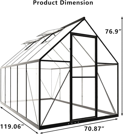 HOOYEAH Green Houses for Outside, 6x10x6.4 FT Polycarbonate Greenhouse with Lockable Door, Heavy Duty Winter Greenhouses for Outdoors, Aluminum Sunroom Plant Care House