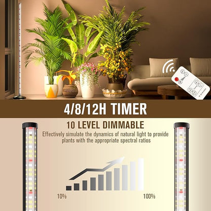 bedee LED Grow Light for Indoor Plants: 50 Inch Full Spectrum Plant Lights for Seed Starting with Timer and 10 Level Dimmable Standing Plant Growing Lamp for Greenhouse with Hanging Accessories