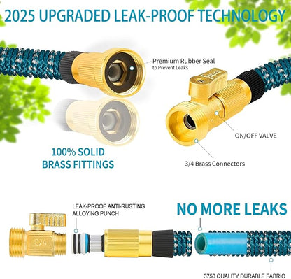 50 ft Expandable Garden Hose with 10 Patterns Nozzle,Kink-Free, Flexible Expanding Water Hoses with 3/4" Solid Fittings and 4-Layer Latex Core - Garden Hoses