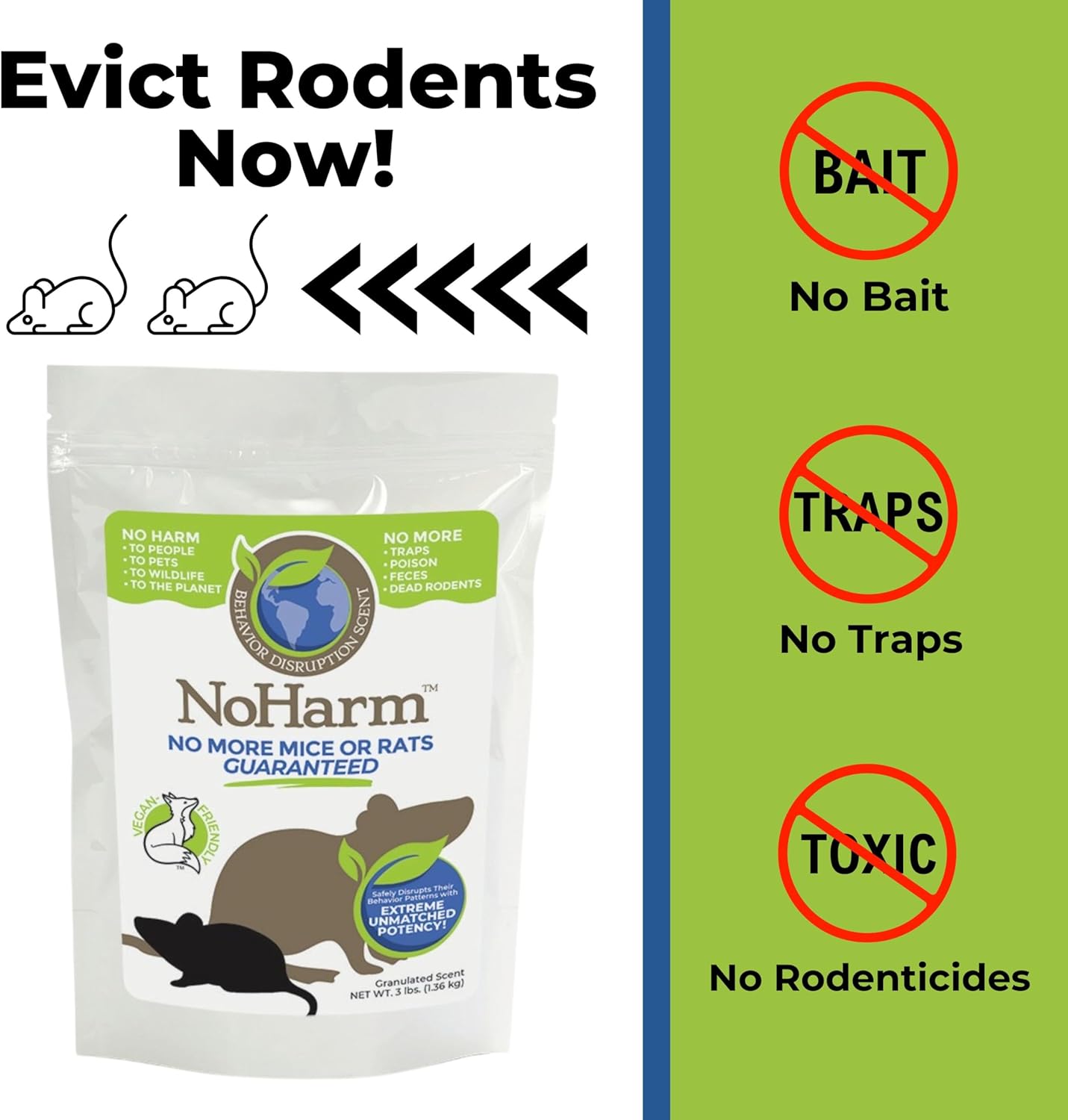 NoHarm Rodent Control | Smarter Than Repellent | Blocks Scent-Trails | Disrupts Mice and Rats | Safe | 4 Packets for Indoor Use