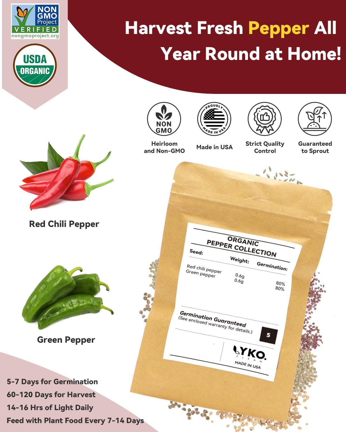 Hot Pepper Seed Pod Kit for Aerogarden, 16 Pods, Ahopegarden Hydroponics Growing System Indoor Garden Includes Jalapeno Peppers and Cayenne Chili Peppers, 500+ Seeds