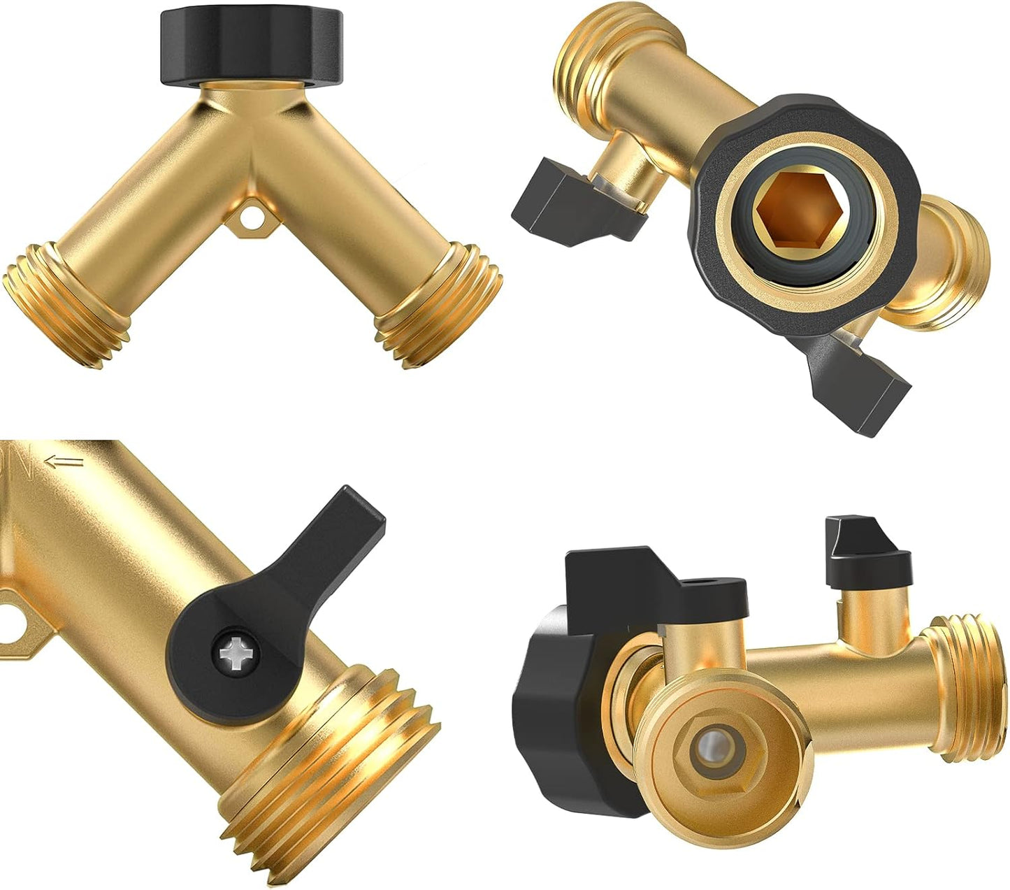 Twinkle Star 2 Pack Garden Hose Splitter 2 Way, Heavy Duty Brass Connector Tap Splitter, Y Connector Brass Garden Hose Adapter with 2 Valves