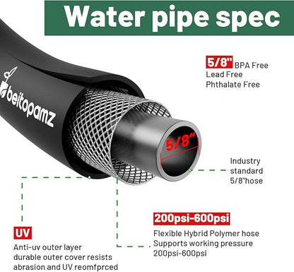 Short Garden Hose 3 ft x 5/8" Female to Female, Heavy Duty Small Water Hose Extend Connector, Leak-Free Connections Hybrid Rubber Leader Hose with 3/4" Double GHT Fittings, Black