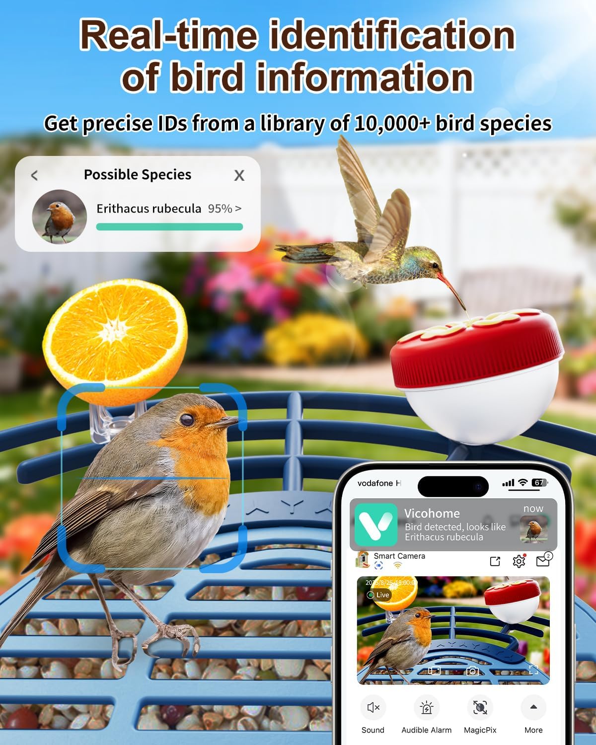 Smart Bird Feeder with 2K Camera, Solar Powered Wireless Birds House with APP Control, Night Vision, Motion Detection Alerts, IP66 Outdoor Birdfeeder for Backyard Garden Bird Watching,Blue