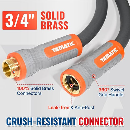 YAMATIC Heavy Duty Garden Hose 5/8 in x 75 ft with Swivel Handle, Super Flexible Water Hose, All-weather, Lightweight, Burst 600 PSI, Grey