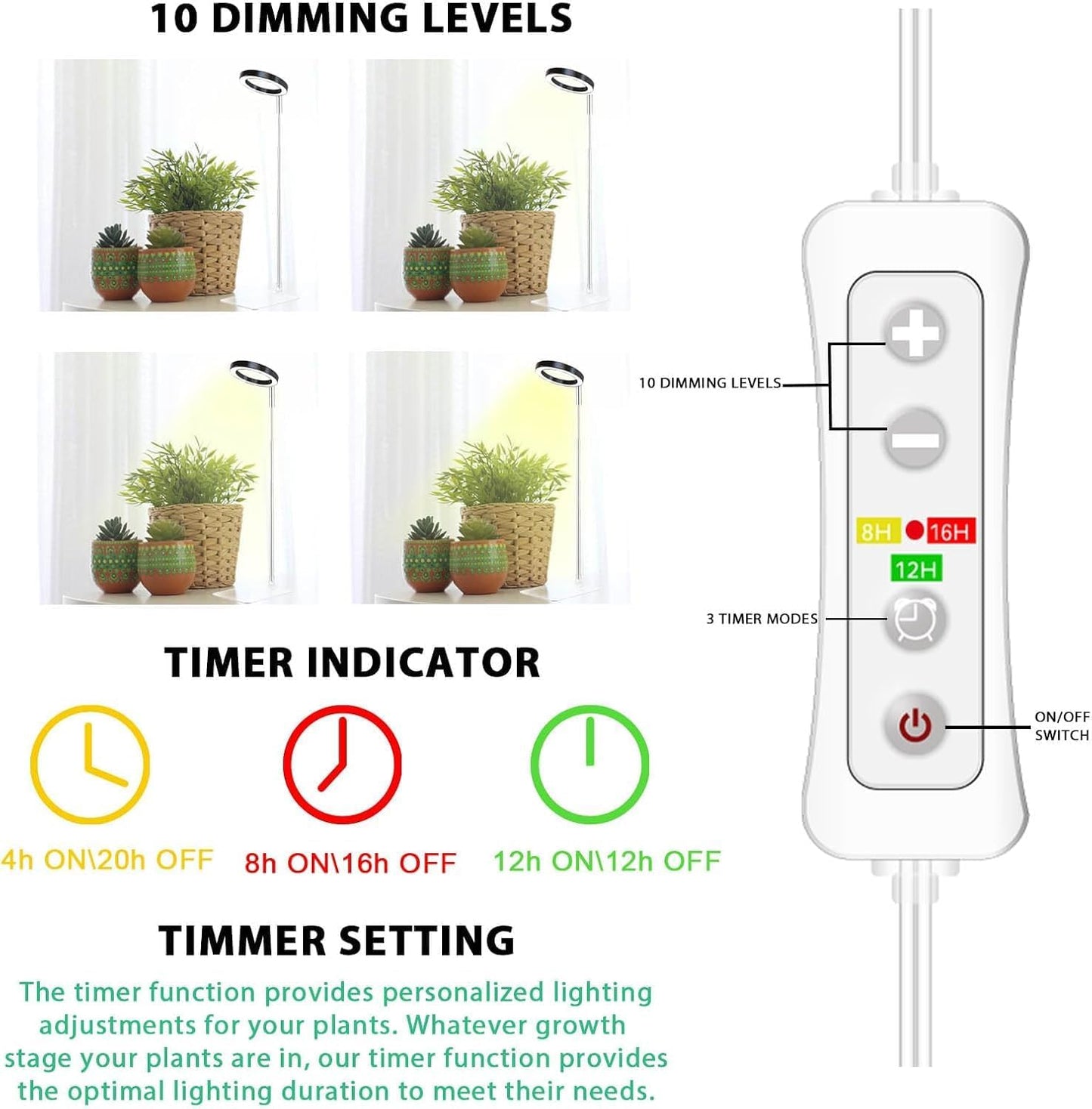 Plant Grow Light,yadoker LED Growing Light Full Spectrum for Indoor Plants,Height Adjustable, Automatic Timer, 5V Low Safe Voltage,Idea for Small Plant Light(3 Pack)