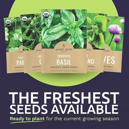 Organic Herb Seeds Variety Pack - 16 Individual Packs - 2025 Season - Basil, Cilantro, Dill, Thyme, Parsley and More! for Indoor & Outdoor Planting (Non-GMO, Certified Organic)
