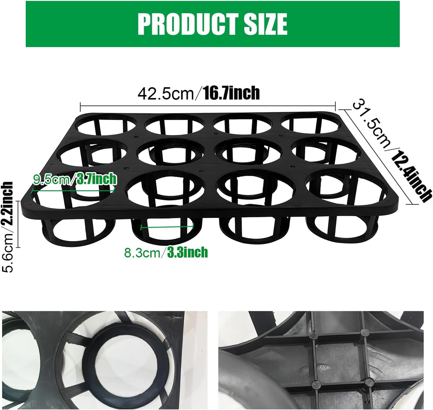 12 Cell Nursery Planter Pots Trays, Plant Pot Shuttle Carry Holder and Trays for 4 inch Round Plastic Nursery Pots Flowerpot Carrier Transporting (16.75" 12.43", 2.1" Deep, 10-Pack)