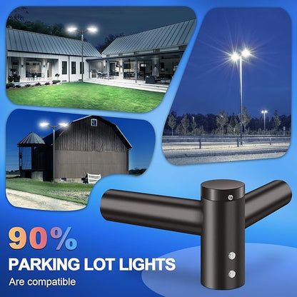 LEDMO 90° Tenon Adaptor with 2 arms, Double 2-3/8" Round Slip Fitter Bracket, Lighting Mounting Heavy Duty Extension Round Pole for Parking Lot Area Light Street Floodlight Solid Rustproof