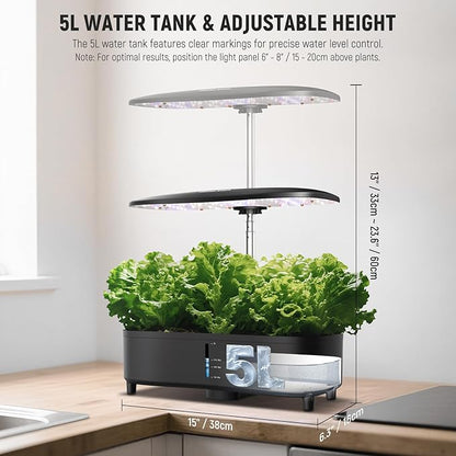 NEEWER Basics Silent Aeroponics Growing System Kit, Hydroponics with Atomization Tech LED Grow Light 3 Modes 15 Seed Pods Timer LCD, Indoor Gardening Plant Food Vegetable Herb Garden Planter, HGS02