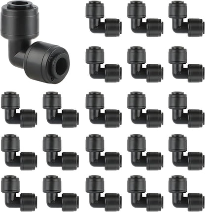 Kalolary 30PCS Quick-Connect 1/4" Drip Irrigation Tee Connectors Universal 90 Degree Elbow Fitting for 1/4 Inch Irrigation Tubing Irrigation Connectors for Drip or Sprinkler System