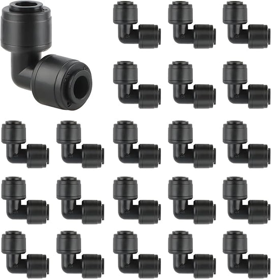 Kalolary 30PCS Quick-Connect 1/4" Drip Irrigation Tee Connectors Universal 90 Degree Elbow Fitting for 1/4 Inch Irrigation Tubing Irrigation Connectors for Drip or Sprinkler System