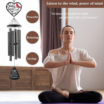 Memorial Gifts for Loss of Sister, 32" Cardinal Memorial Wind Chimes for Loss of Sister, Sympathy Wind Chimes Gifts in Memory of Sister