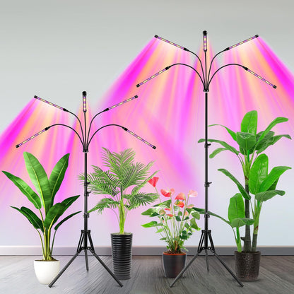 Garpsen LED Grow Light, 5 Head Full Spectrum Plant Light with Gooseneck, 3 Light Modes & 5 Levels Dimmable, 100 LEDs Grow Lamp with 15~63''Adjustable Tripod Stand, for Indoor Plants(2Pack)