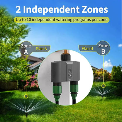 WiFi Water Timer for Garden Hose, Sprinkler Timer with 2 Outlet for Lawns and Yard, Rain Delay/Remote/Manual/Automatic Drip Irrigation System Programmable Faucet