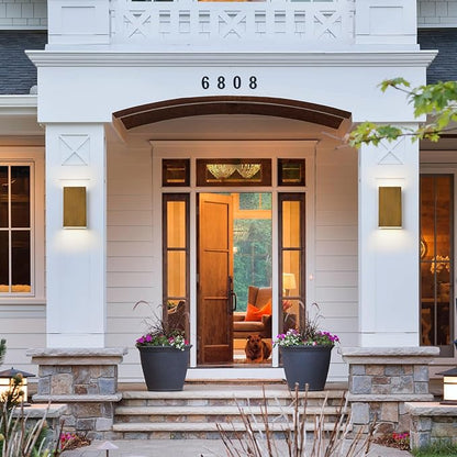 Handmade Gold Up and Down Outdoor Wall Lights 10" LED Patio Wall Light Fixture Rectangle Exterior Lighting Fixtures for House, Porch Entryway Front Door Patio Garage (10W, 3000K/4500K/6000K)