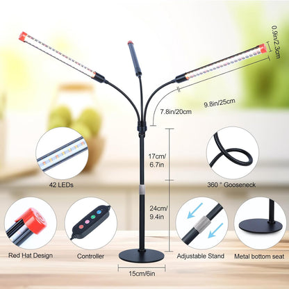 3-Head Table Top Grow Lights for Indoor Plants, Seed Starting, Bonsai with Timer, 27W Power Home Plug, FECiDA 2025 Full Spectrum Plant Growing Lamps, 16"-24" Height Adjustable