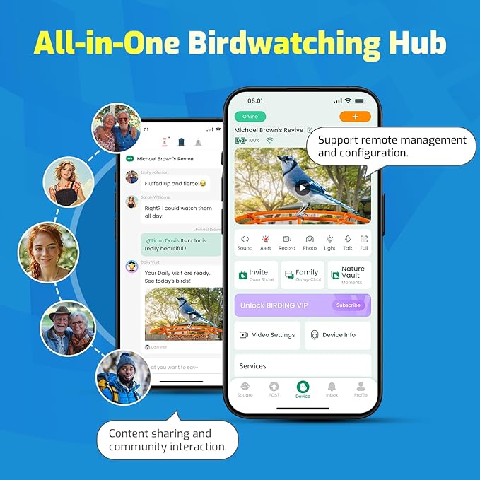 Smart Bird Feeder with Camera, 2K HD Birdwatching Camera with AI Identify Bird Species & Solar Panel, Auto Video Capture & Instant Notifications, Ideal Gifts for Lover, Deep Blue