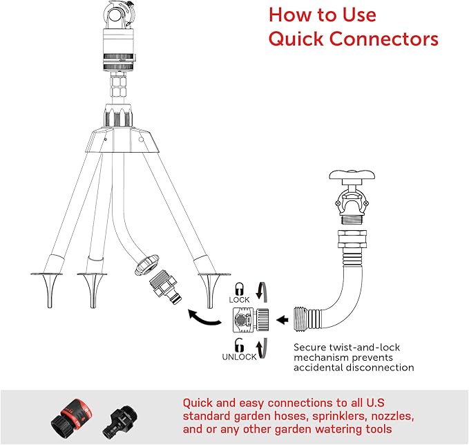 Eden 11530 Multi-Pattern Turbo Gear Drive Metal Tripod Sprinkler Plus Misting System w/Quick Connect Starter Kit, 360 Degree Coverage
