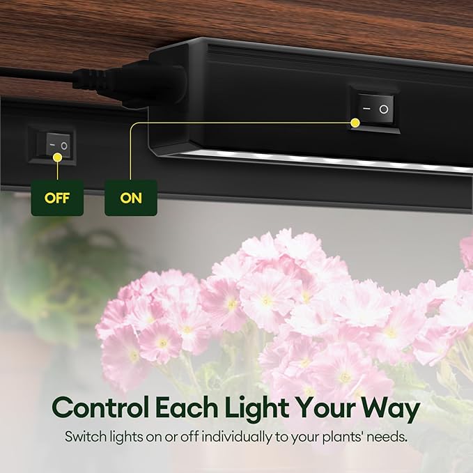 Plant Grow Lights 1FT, Sun-Like Full Spectrum 5000K, 28W(4 x 7W), T5 LED Grow Light Strips for Indoor Plants and Flowers, High PPFD, Linkable, Black, 4-Pack