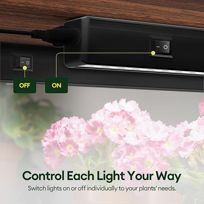 Plant Grow Lights 1FT, Sun-Like Full Spectrum 5000K, 28W(4 x 7W), T5 LED Grow Light Strips for Indoor Plants and Flowers, High PPFD, Linkable, Black, 4-Pack