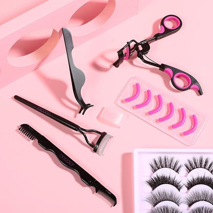 Docolor Eyelash Curler Kit, 4 in 1 Lash Curler Kit, eyelash comb eyelash extension tweezers eyebrow brush and comb with 6 Extra Replacement Refill Pads Eyelash Applicator Makeup Tool