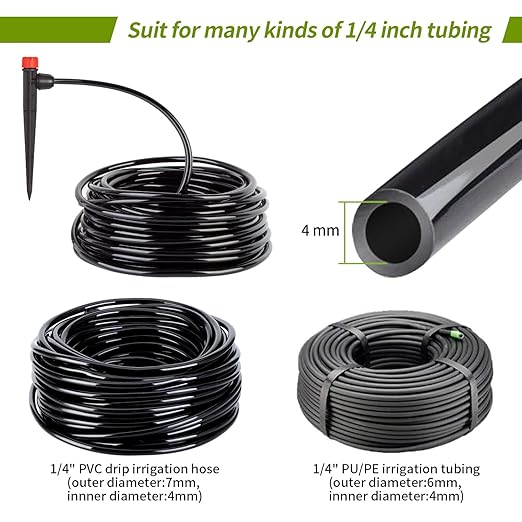 50pcs Drip Irrigation Emitters Drip Emitters for 1/4" Drip Irrigation Tubing 360 Degree Water Flow Adjustable Irrigation Drippers with Lock Barbed Drip Irrigation Heads for Flower Plants Garden