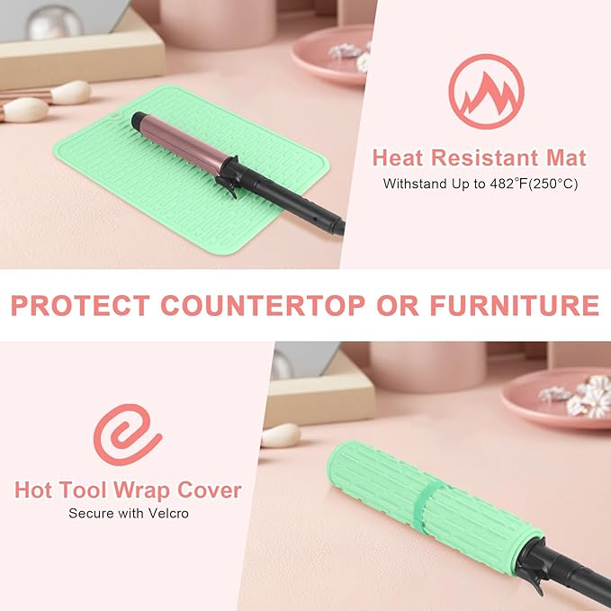 AMIJEAL Oversize Silicone Heat Resistant Mat for Hair Tools, Curling Iron Mat, Hot Tools Holder, Portable Flat Iron Hair Straightener Pad Cover for Travel Vanity Salon(14.2" x 11.0")