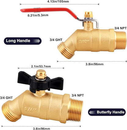 UNWAVER Garden Hose Full Flow Faucets Heavy Brass Bibb 3/4" Male NPT inlet Connection with Male GHT water hose outlet(3/4 inlet Long Handle and Butterfly Handle 2PCS)