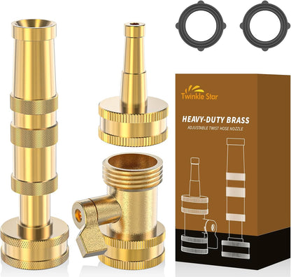Twinkle Star Heavy-Duty Brass Adjustable Twist Hose Nozzle, High Pressure Hose Nozzle with On-Off Valve, Leakproof Operation 3/4" GHT Connector 3 Pack