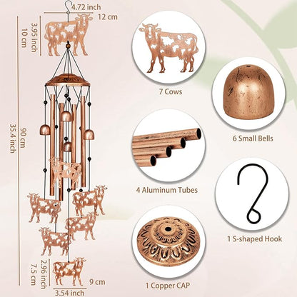 Cow Wind Chimes for Outside, Metal Windchimes Outdoors, Cow Gifts for Women/Men, Memorial/Birthday Gifts, Garden Decor for Outside, Patio or Yard, Durable Chimes for Outdoors