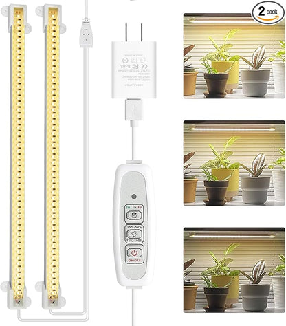 Mosthink LED Plant Grow Light Strips Full Spectrum for Indoor Plants with Auto ON/Off Timer, 48 LEDs / 4 Dimmable Levels, Sunlike Grow Lamp for Hydroponics Succulent, 2 Pack