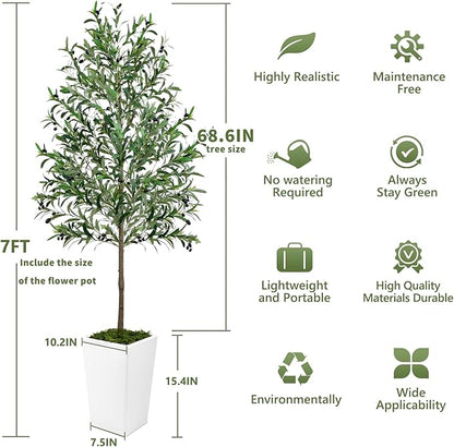 Olive Trees Artificial Indoor 7ft, Tall Faux Silk Plant with Pot, Realistic Leaves and Natural Wood Trunk Fake Trees with Lifelike Fruits for Home Office Decor Bedroom Livingroom Entryway Housewarming