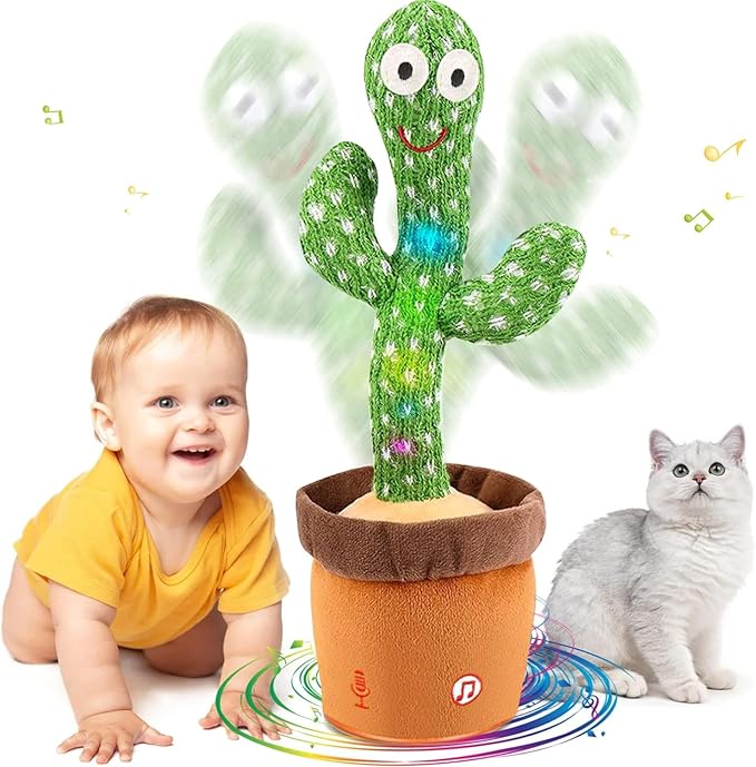 Dancing Talking Cactus Baby Toys 6-12 Months, Singing Cactus Baby Toy Mimicking Toy, Repeats What You Say, Interactive Light Up Toddler Infant Toys Gifts, Sing+Dancing+15S Recording+LED