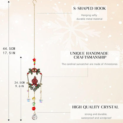 H&D HYALINE & DORA Cardinal on A Branch Suncatchers for Windows 17.5 Inch Crystal Sun Catcher with Metal Chain and Hooks Christmas Birthday Gift for Bird Lovers Women